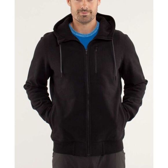 02 LULULEMON SCUBA BLACK FLEECE LINED HOODIE SWEATSHIRT men’s S women’s L - Picture 1 of 7